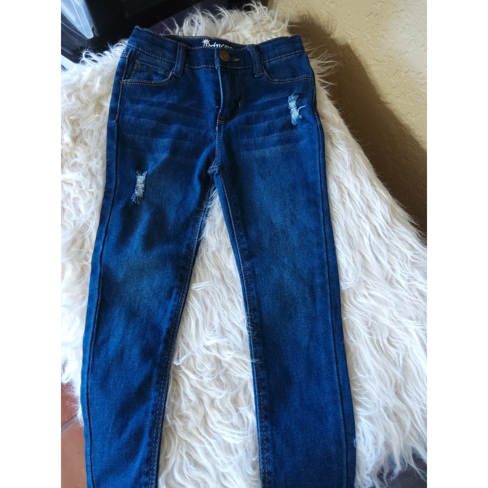 Princess Collection Girls Distressed Skinny Jeans Size 4 Adjustable Waist Blue